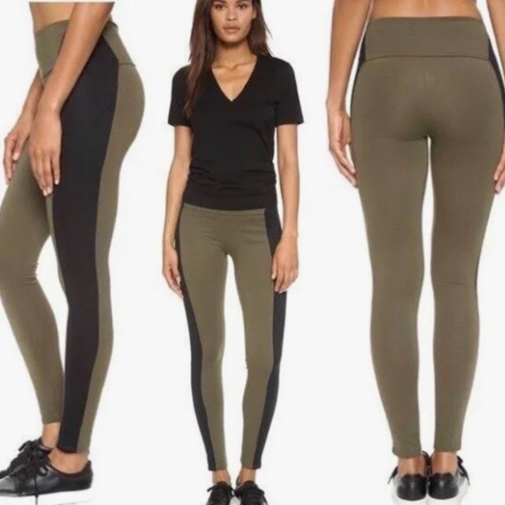 Spanx Olive Green Textured Side Panel Leggings Size XL